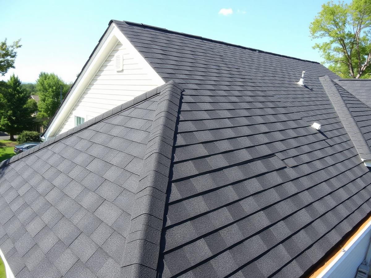 New architectural asphalt shingle roof on a suburban home